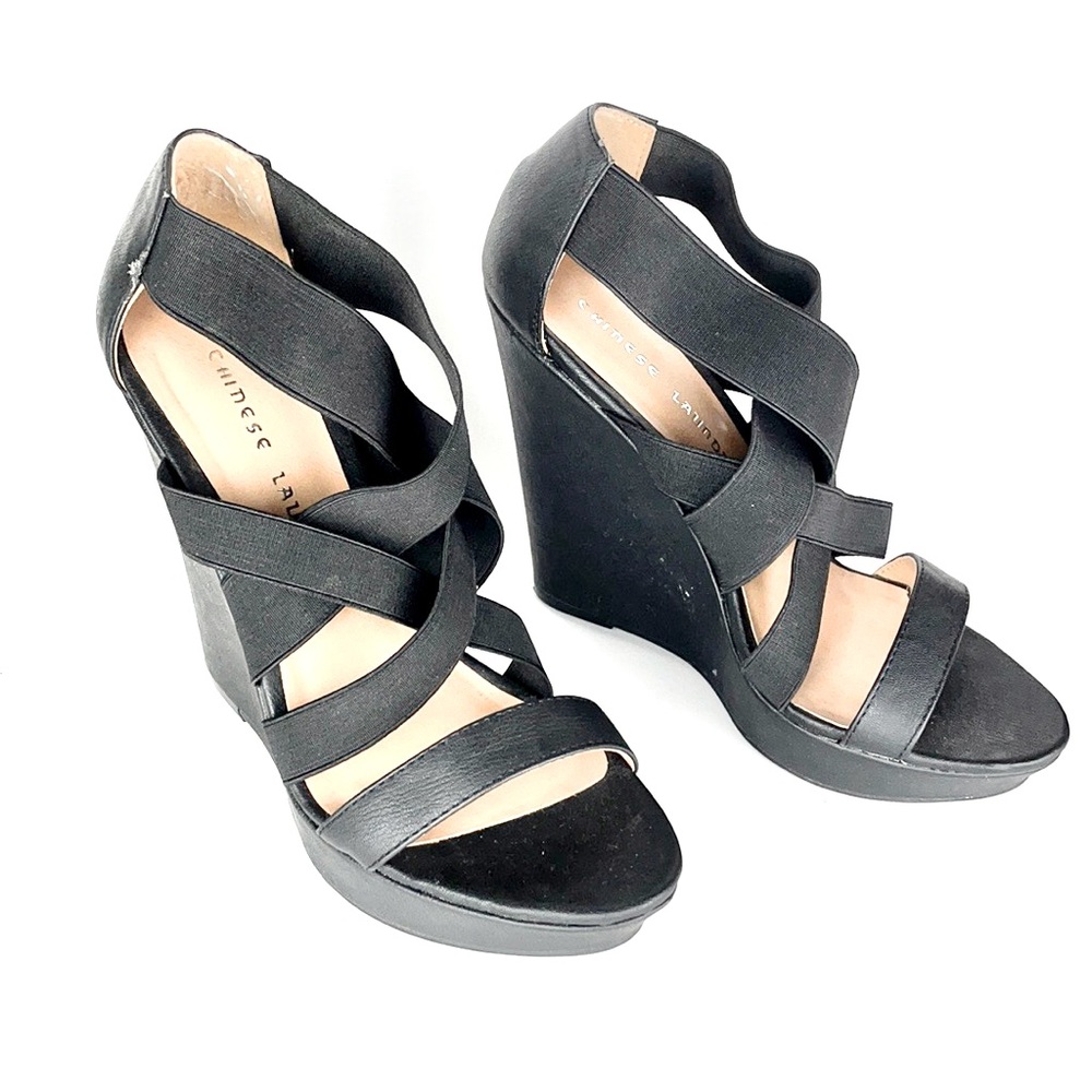 CHINESE LAUNDRY | Black Strappy Platform Wedge Heels 🖤